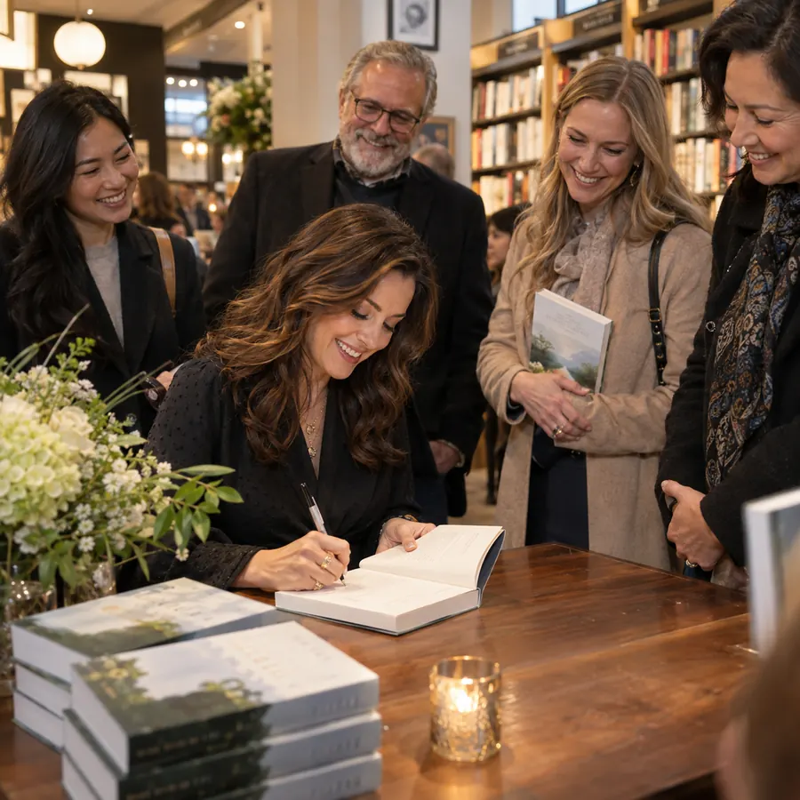 An author signing books for readers at a bookstore event